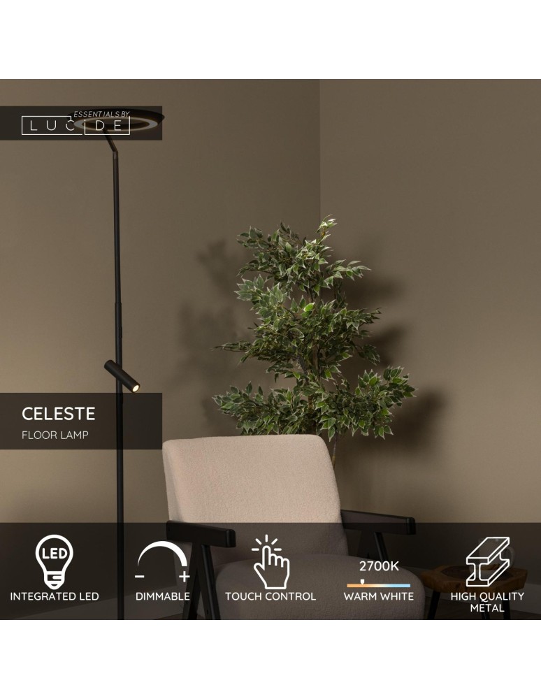 Lucide CELESTE to lampa podłogowa o nowoczesnym, minimalistycznym i ponadczasowym charakterze. Przy wysokości 174 cm i solidne