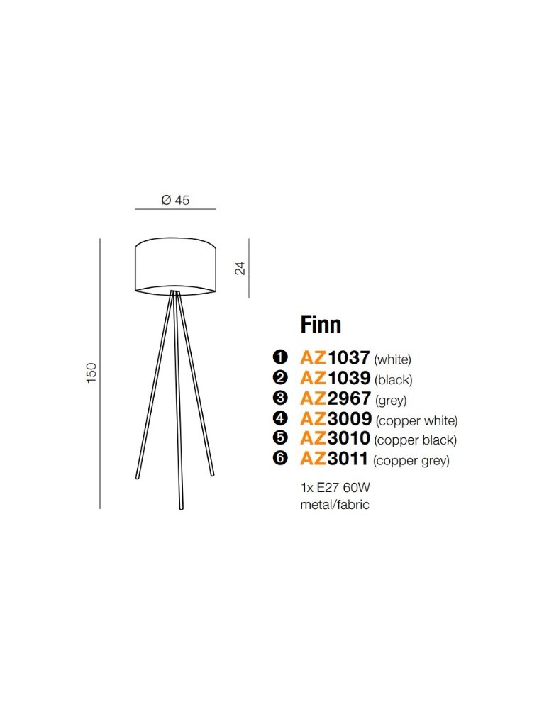 Tripod floor lamps - Azzardo FINN BLACK 1xE27 Floor Lamp Black AZ1039 - product kolory-swiatla.pl 3