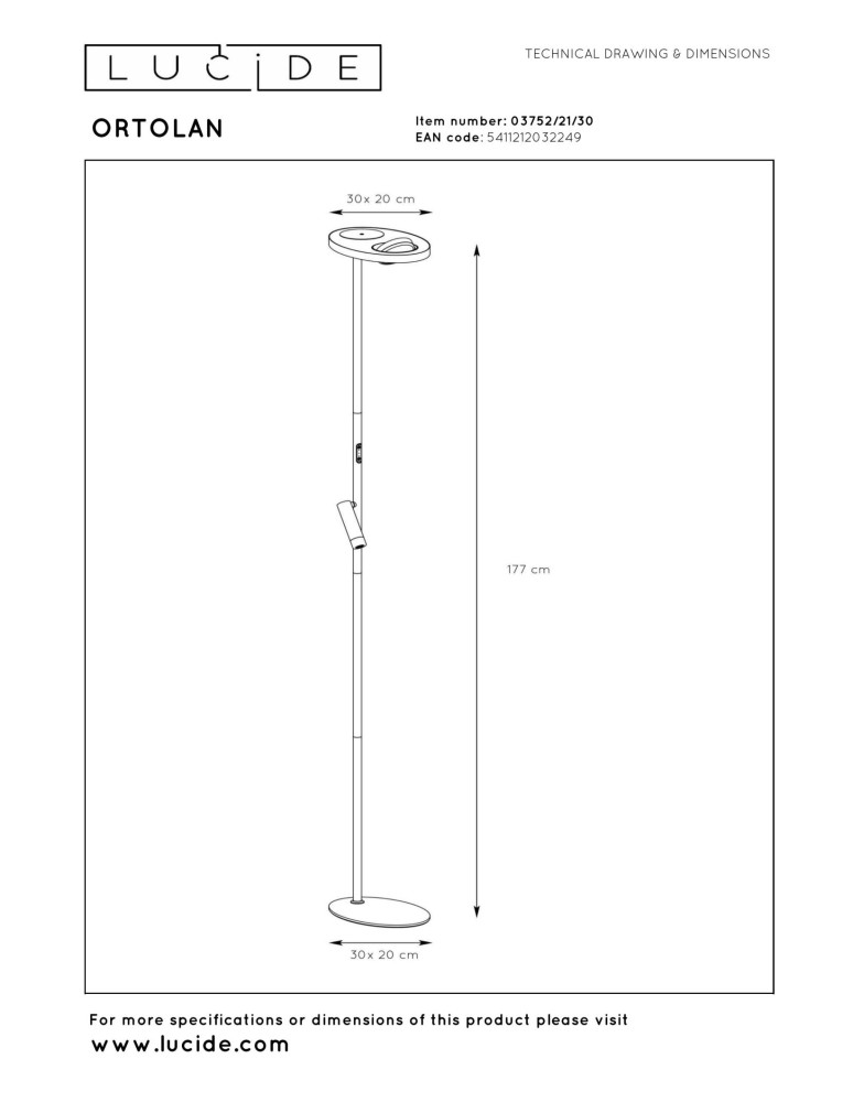 Lucide ORTOLAN Lampa podłogowa – Czarna – LED ściemnialna – 6W – 2700K – 120V 03752/21/30