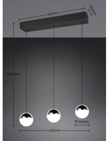 RL Trzypunktowa lampa wisząca w kolorze chrom, idealna do równomiernego oświetlenia większej przestrzeni nad stołem lub w s