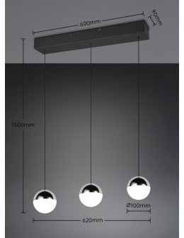RL Trzypunktowa lampa wisząca w kolorze chrom, idealna do równomiernego oświetlenia większej przestrzeni nad stołem lub w s
