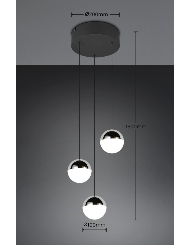 RL Nowoczesna lampa wisząca w chromowanym wykończeniu, o symetrycznej, uporządkowanej kompozycji świetlnej. R33553306
