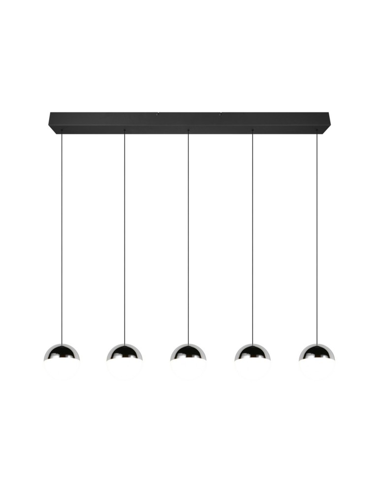 RL Nowoczesna lampa wisząca w chromowanym wykończeniu, o wyrazistej, geometrycznej formie i czystej, technicznej estetyce. R33