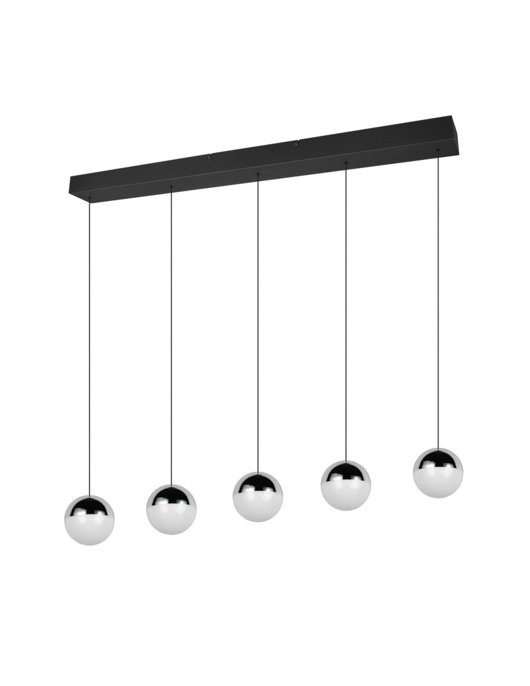 RL Nowoczesna lampa wisząca w chromowanym wykończeniu, o wyrazistej, geometrycznej formie i czystej, technicznej estetyce. R33