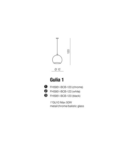 Azzardo GULIA 1 CHROM 1xGU10 Pendant Chrome AZ0641 - product 2