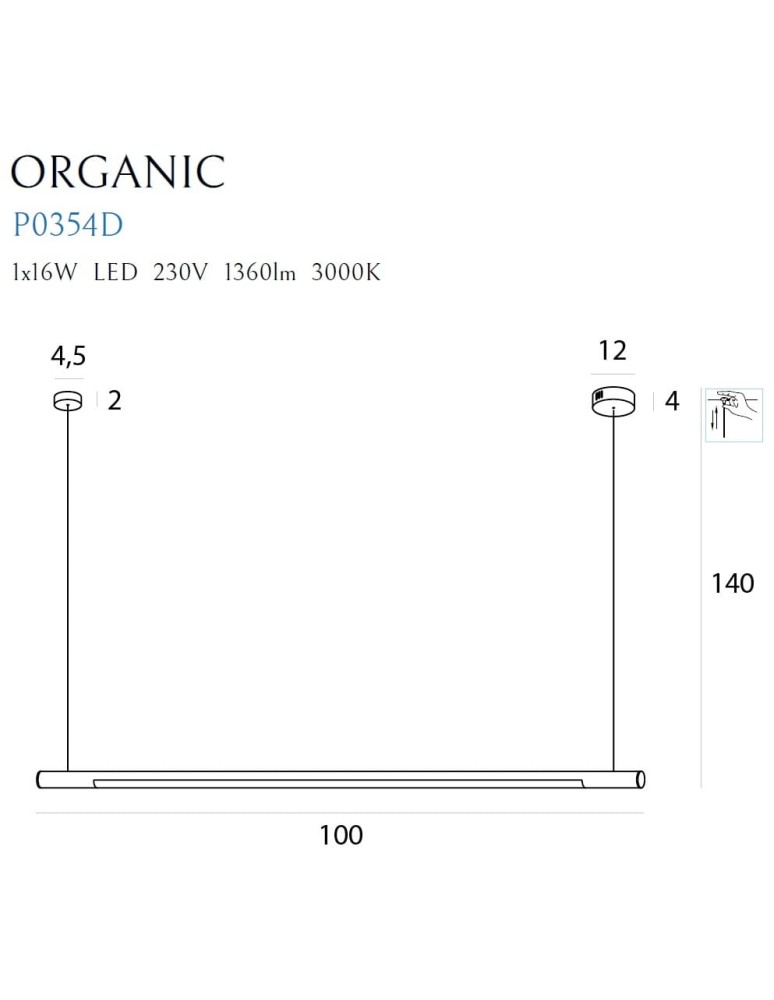 Maxlight P0354D Organic Horizon 100cm Lampa Wisząca czarny
