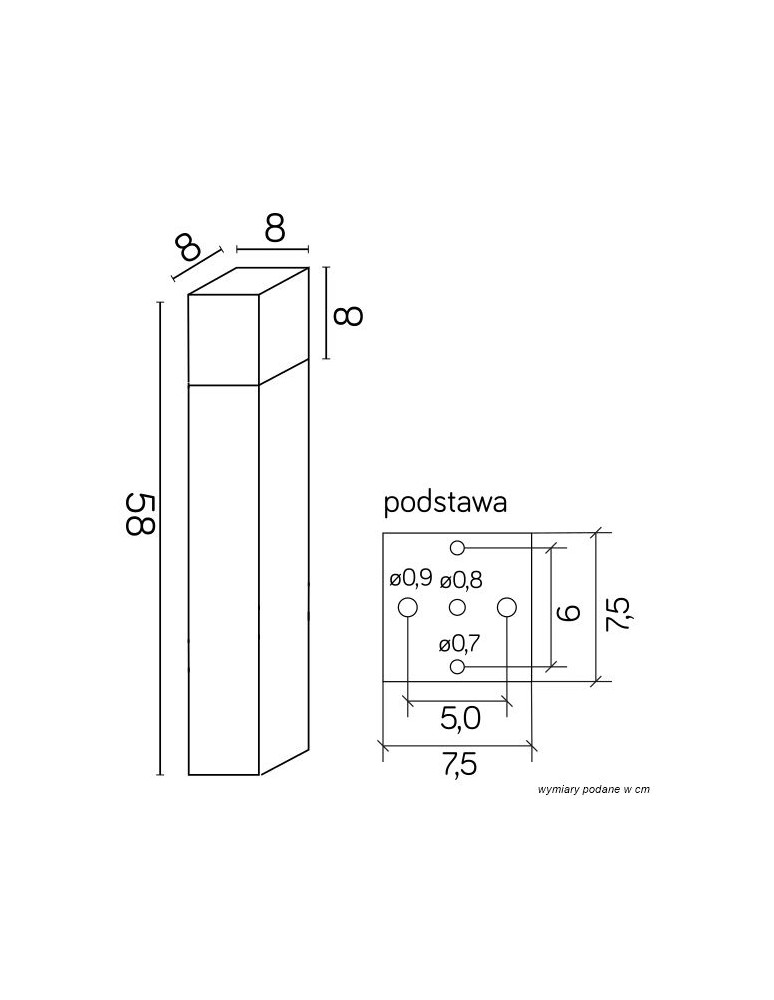 SU-MA CUBE 58cm 1x20W E27 230V Black CB-580 BL Standing.