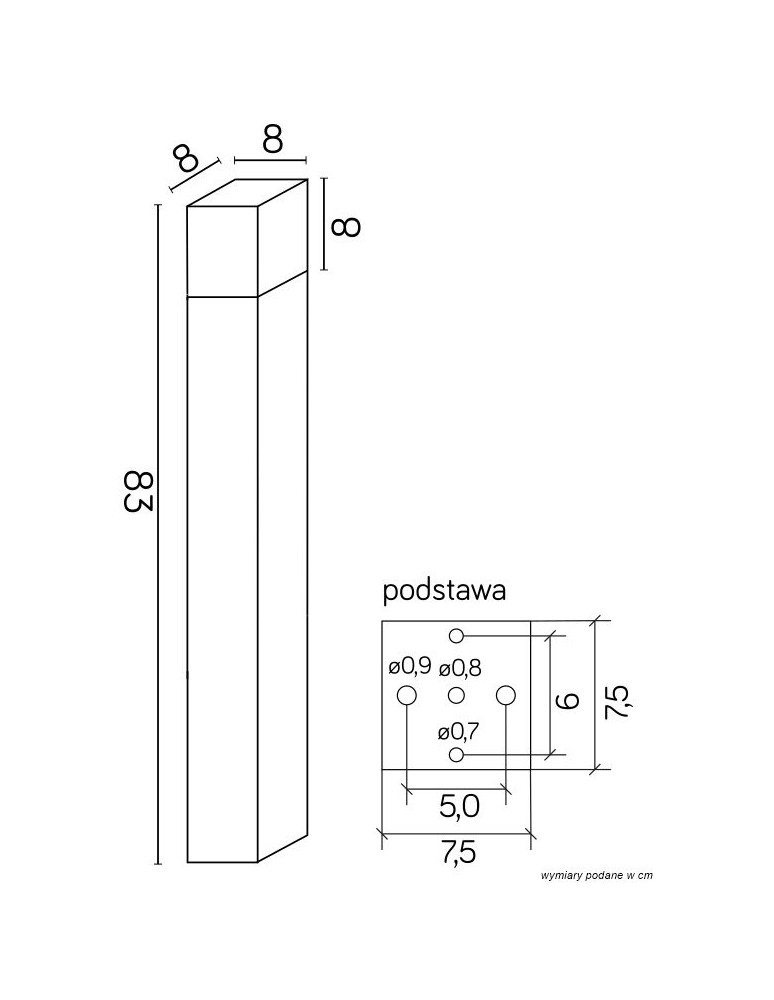 SU-MA CUBE 83cm 1x20W E27 230V Czarny CB-830 BL Stojąca