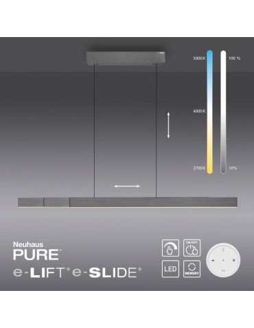 Paul Neuhaus Pure-Moto-Rise Pendant with Adjustable Height, Width, and Color of Light by Remote Control Dark Gray 2545-15