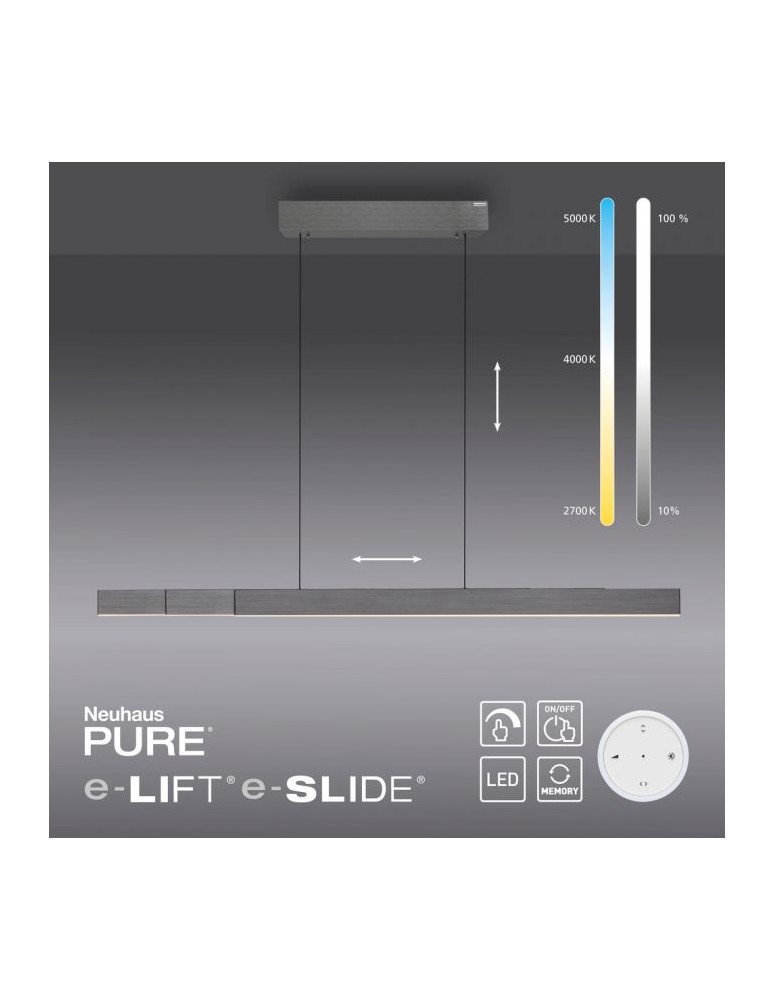 Lampy wiszące nad biurko - Paul Neuhaus Pure-Moto-Rise Wisząca Z Regulacją Wysokości, Szerokości I Barwy Światła Pilotem Ciemny Szary 2545-15 - produkt kolory-swiatla.pl 1