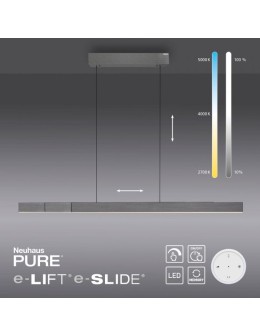 Paul Neuhaus Pure-Moto-Rise Pendant with Adjustable Height, Width, and Color of Light by Remote Control Dark Gray 2545-15