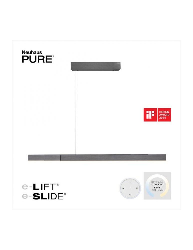 Lampy wiszące nad biurko - Paul Neuhaus Pure-Moto-Rise Wisząca Z Regulacją Wysokości, Szerokości I Barwy Światła Pilotem Ciemny Szary 2545-15 - produkt kolory-swiatla.pl 3
