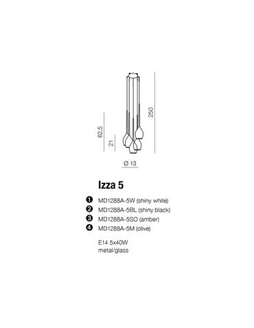 Azzardo IZZA 5 BLACK 5xE14 Wisząca Czarny Połysk AZ0312 - produkt 2