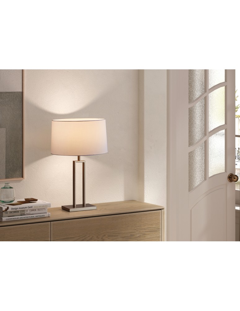 MDC Lampa stołowa OMEGA chrom matowy 1xE27 abażur biały w komplecie 589423504
