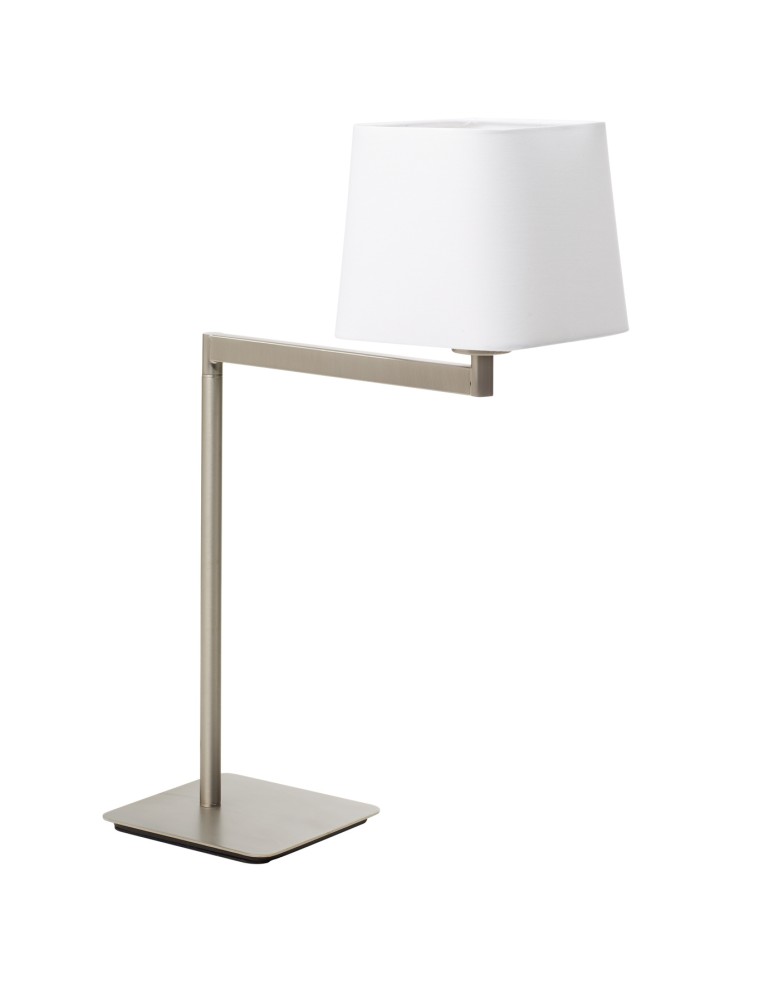 MDC Lampa stołowa FINESS S nikiel mat 1xE27 regulowana, abażur biały w komplecie 575819760