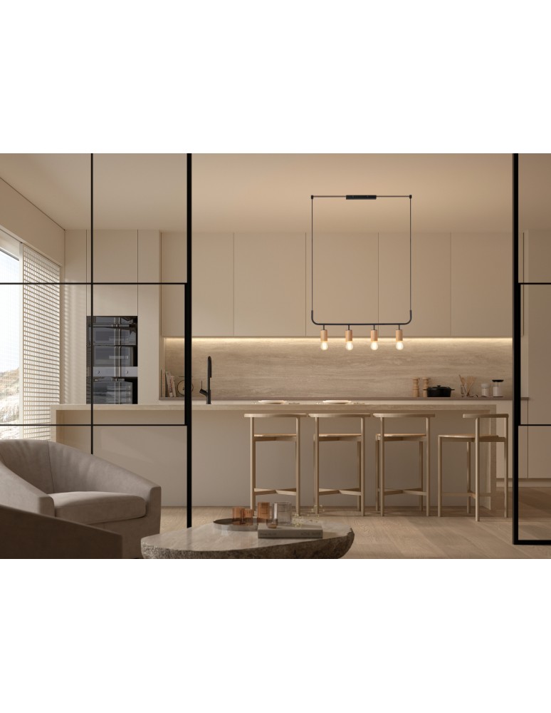 MDC Lampa wisząca KOPA czarny mat, drewniany naturalny 4xE27 madera natural 450079101
