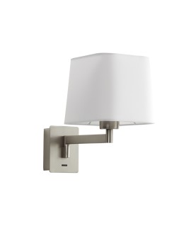 MDC Lampa ścienna FINESS S nikiel mat 1xE27 regulowana, abażur biały, z włącznikiem 575809721
