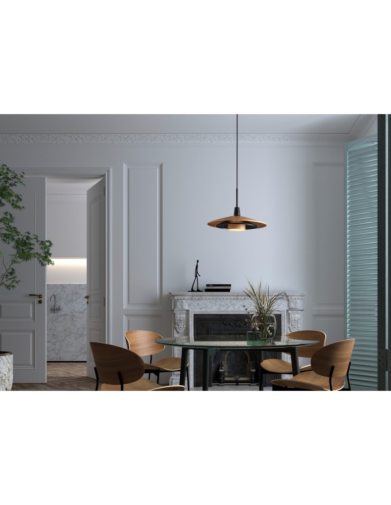 MDC Lampa wisząca LEVEL czarny matowy, naturalny Ø40 1xE27 589309701
