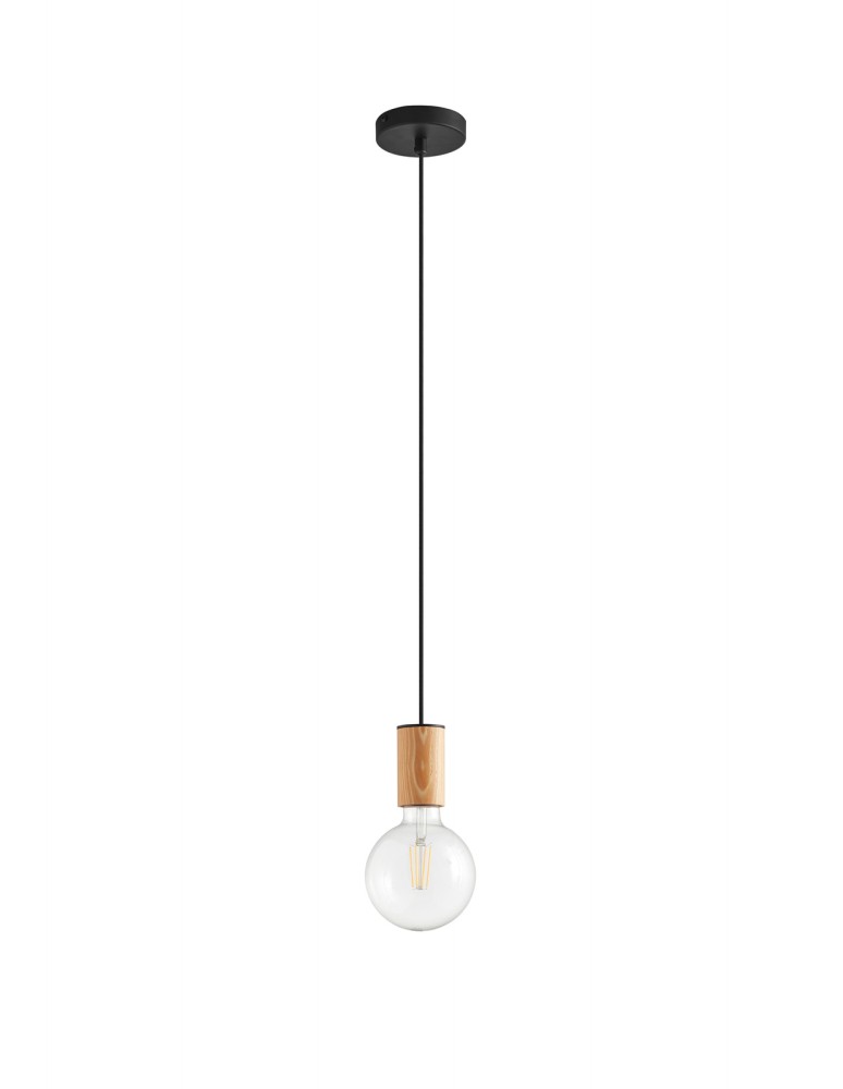 MDC Lampa wisząca KOPA czarny mat, drewniany naturalny 1x E27 450069101