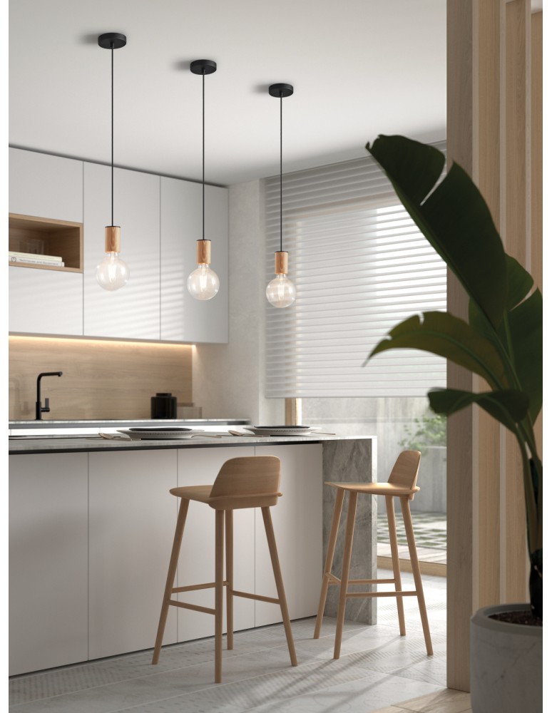 MDC Lampa wisząca KOPA czarny mat, drewniany naturalny 1x E27 450069101