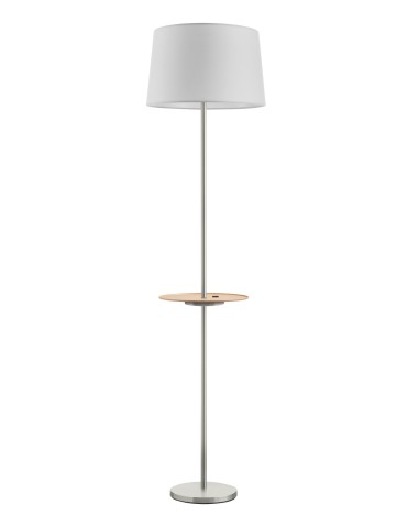 MDC Lampa podłogowa ROMESA chrom matowy, naturalny 1xE27 porty USB A & C abażur biały 578743504