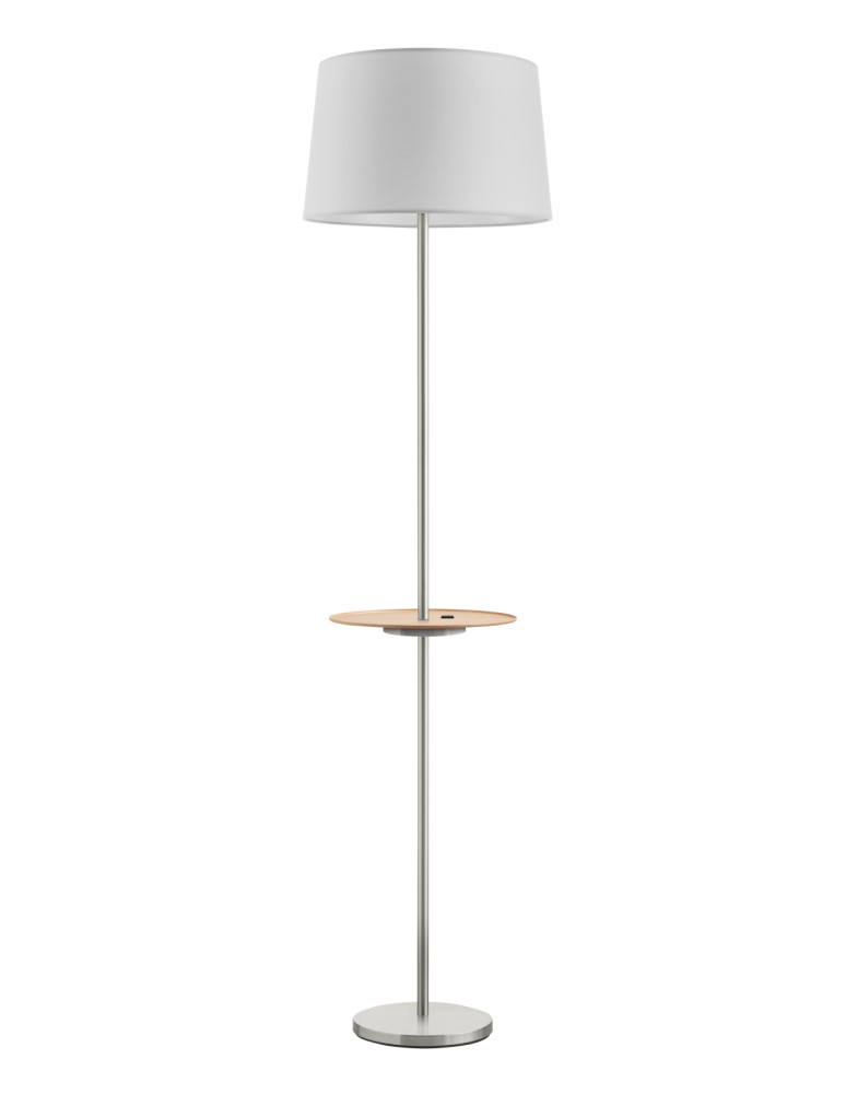 MDC Lampa podłogowa ROMESA chrom matowy, naturalny 1xE27 porty USB A & C abażur biały 578743504
