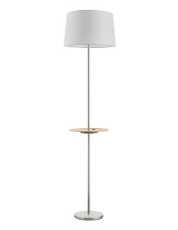 MDC Lampa podłogowa ROMESA chrom matowy, naturalny 1xE27 porty USB A & C abażur biały 578743504