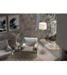 MDC Lampa podłogowa ROMESA chrom matowy, naturalny 1xE27 porty USB A & C abażur biały 578743504