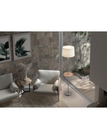 MDC Lampa podłogowa ROMESA chrom matowy, naturalny 1xE27 porty USB A & C abażur biały 578743504 - product 2