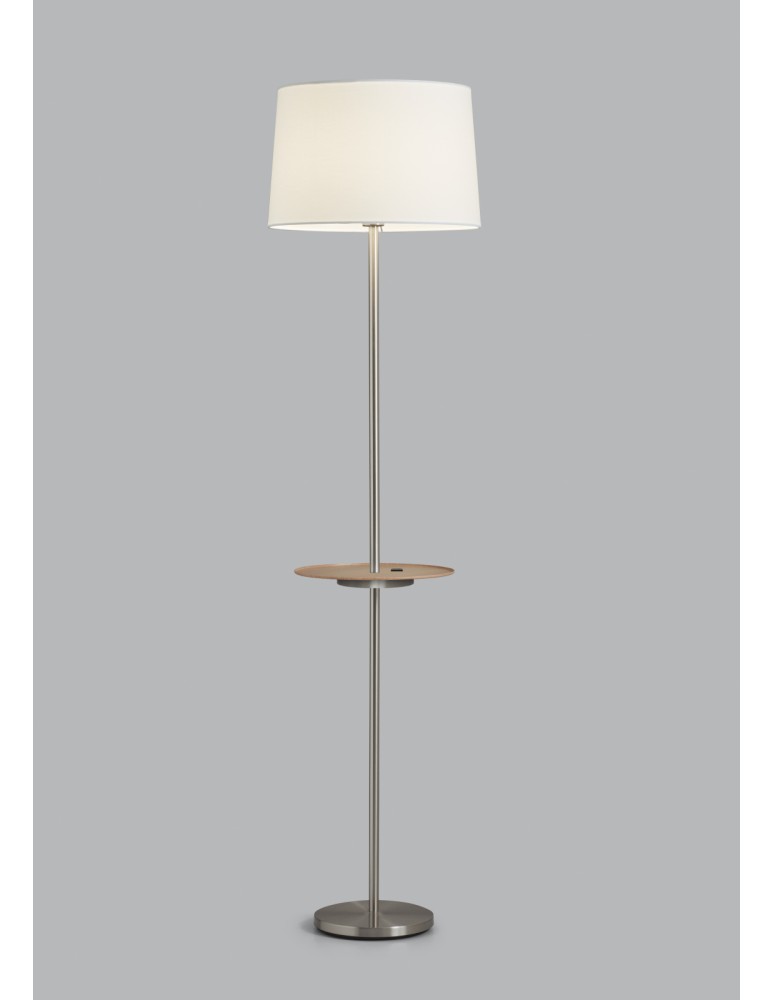 MDC Lampa podłogowa ROMESA chrom matowy, naturalny 1xE27 porty USB A & C abażur biały 578743504