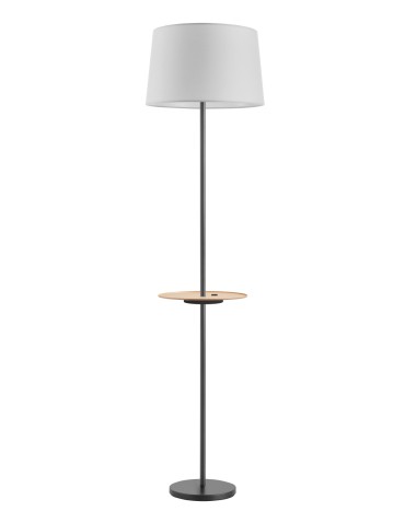 MDC Lampa podłogowa ROMESA czarny mat, naturalny 1xE27 porty USB A & C abażur biały 578749104