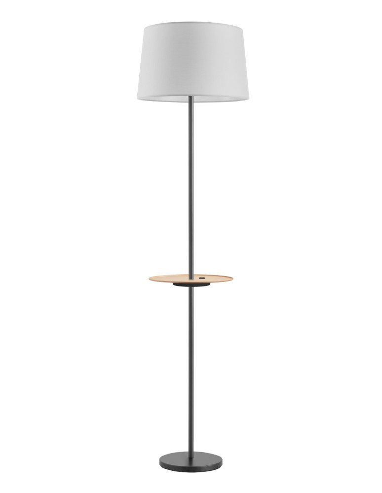 MDC Lampa podłogowa ROMESA czarny mat, naturalny 1xE27 porty USB A & C abażur biały 578749104
