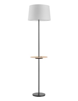 MDC Lampa podłogowa ROMESA czarny mat, naturalny 1xE27 porty USB A & C abażur biały 578749104