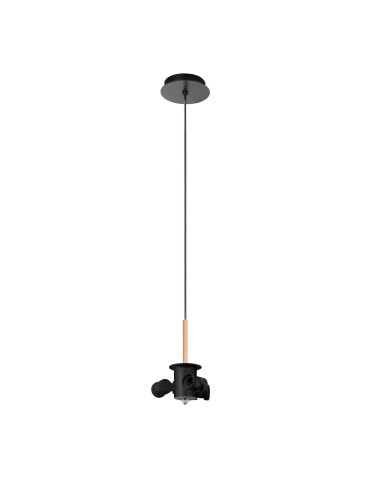 MDC Lampa wisząca JULIETTE W czarny mat, drewniany naturalny 3xE27 (abażur zamawiany osobno) 450239101
