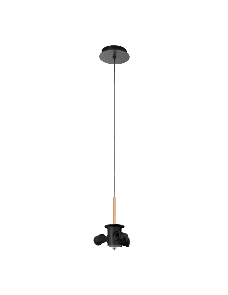MDC Lampa wisząca JULIETTE W czarny mat, drewniany naturalny 3xE27 (abażur zamawiany osobno) 450239101