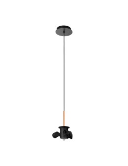 MDC Lampa wisząca JULIETTE W czarny mat, drewniany naturalny 3xE27 (abażur zamawiany osobno) 450239101