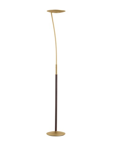 MDC Lampa podłogowa ZENIT S WOOD mosiądz mat, orzech LED 30+10W 3000K ściemnialna 450096102