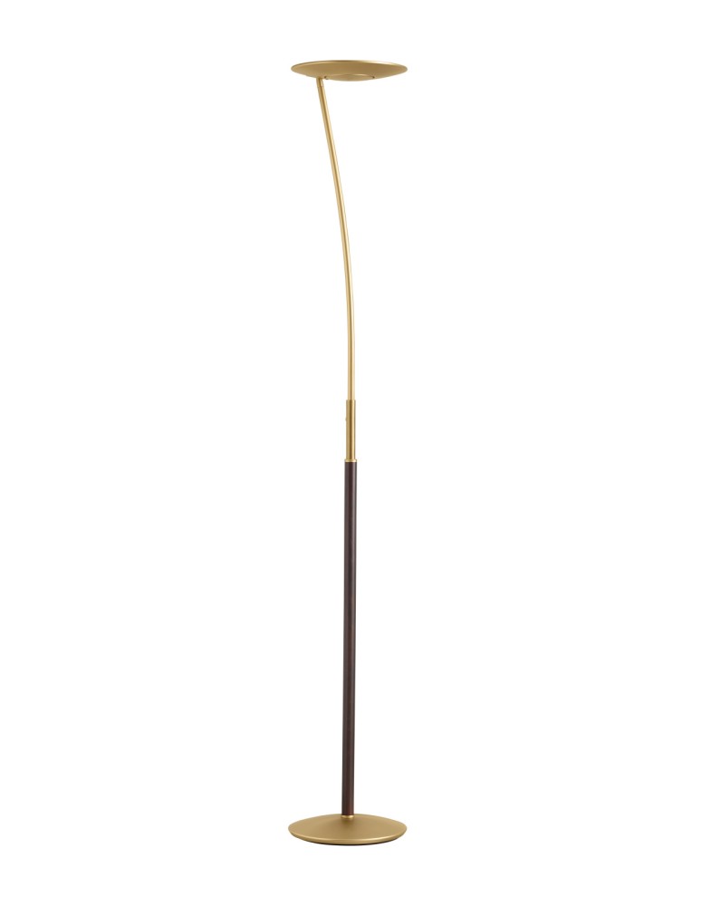 MDC Lampa podłogowa ZENIT S WOOD mosiądz mat, orzech LED 30+10W 3000K ściemnialna 450096102