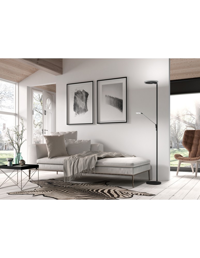 MDC Lampa podłogowa ONE chrom, czarny mat LED 30W+10W 3000K szkło dymione 580003102