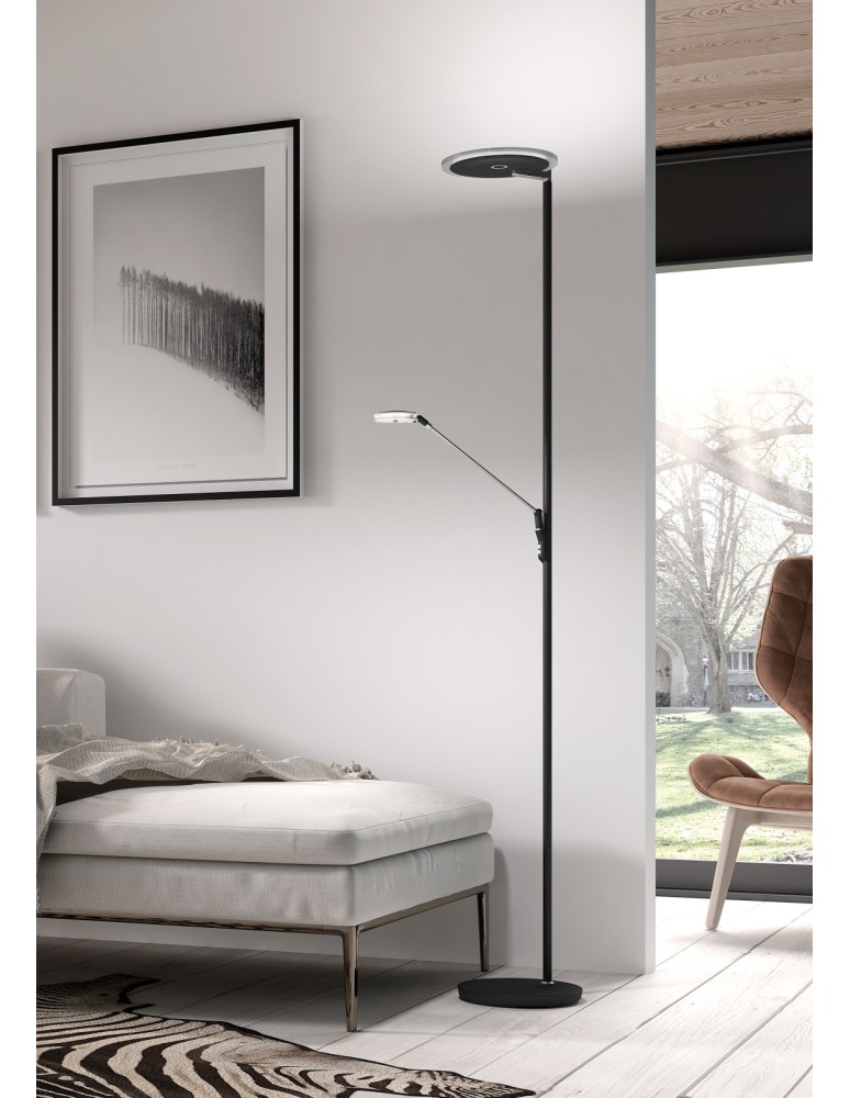 MDC Lampa podłogowa ONE chrom, czarny mat LED 30W+10W 3000K szkło dymione 580003102