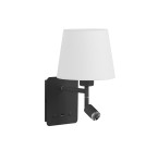MDC Lampa ścienna MAILAND USB czarny mat 1xE27+LED 3W 3000K abażur biały 577189106