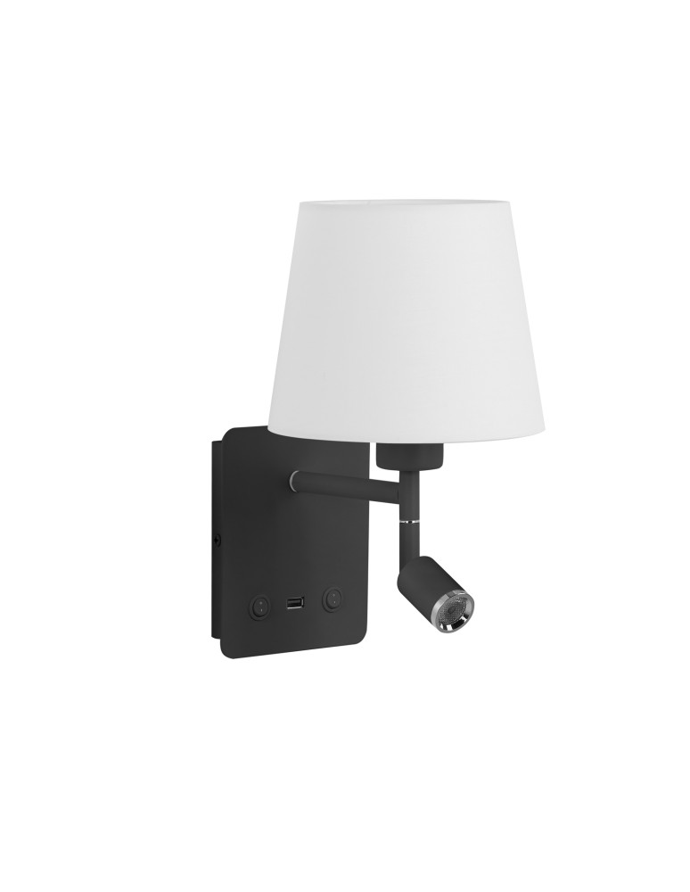 MDC Lampa ścienna MAILAND USB czarny mat 1xE27+LED 3W 3000K abażur biały 577189106