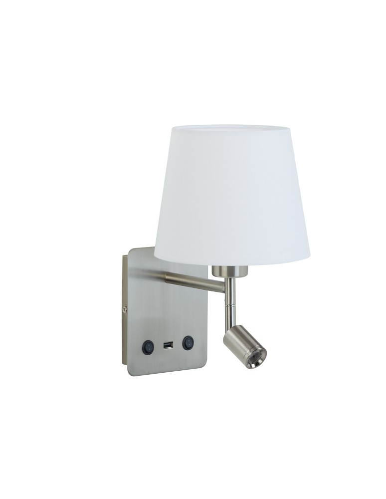 MDC Lampa ścienna MAILAND USB chrom matowy 1xE27+LED 3W 3000K abażur biały 577183506