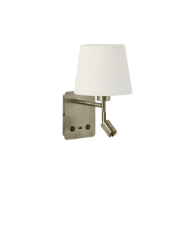 MDC Lampa ścienna MAILAND USB mosiądz antyczny 1xE27+LED 3W 3000K abażur kremowy 577184306