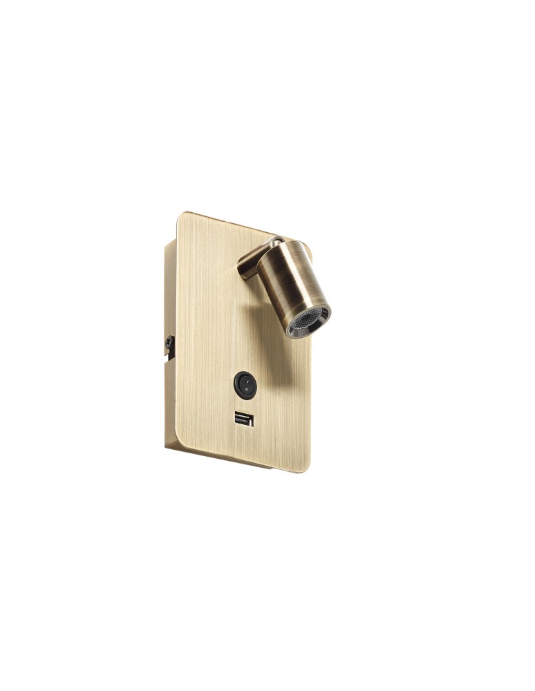 MDC Lampa ścienna READER mosiądz antyczny + USB LED 3W 3000K 576014402