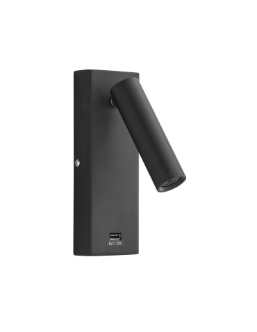 MDC Lampa ścienna CHELSEA LED 3W czarny mat 3000K + USB 577579109