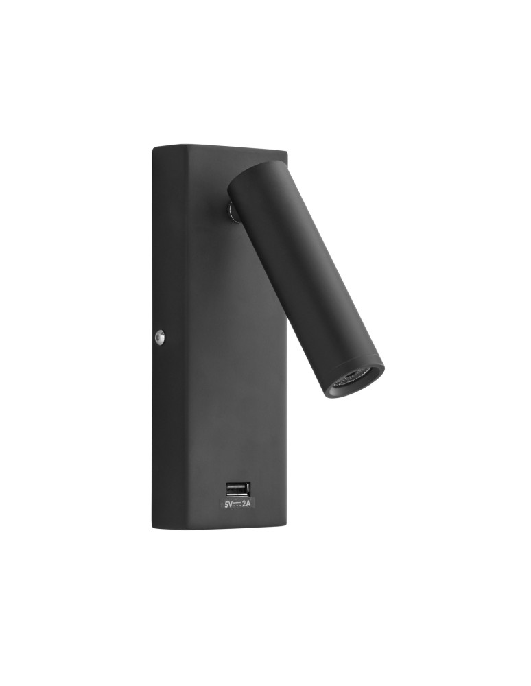 MDC Lampa ścienna CHELSEA LED 3W czarny mat 3000K + USB 577579109