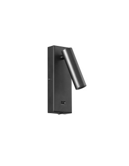 MDC Lampa ścienna CHELSEA LED 3W czarny mat 3000K + USB + włącznik 577569102