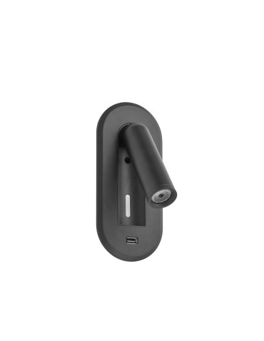 MDC Lampa ścienna podtynkowa PALACE czarny mat LED 3W 3000K + włącznik dotykowy + USB 10W 577069102