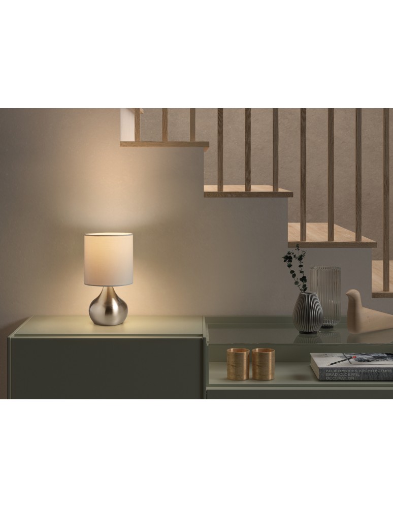 MDC Lampa stołowa GRETA (2szt w komplecie) chrom matowy 1xE27 abażur biały, włącznik dotykowy,  2szt w komplecie 580333504